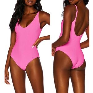 New! Beach riot Reese Rib One-Piece Swimsuit, neon pink size medium 1210